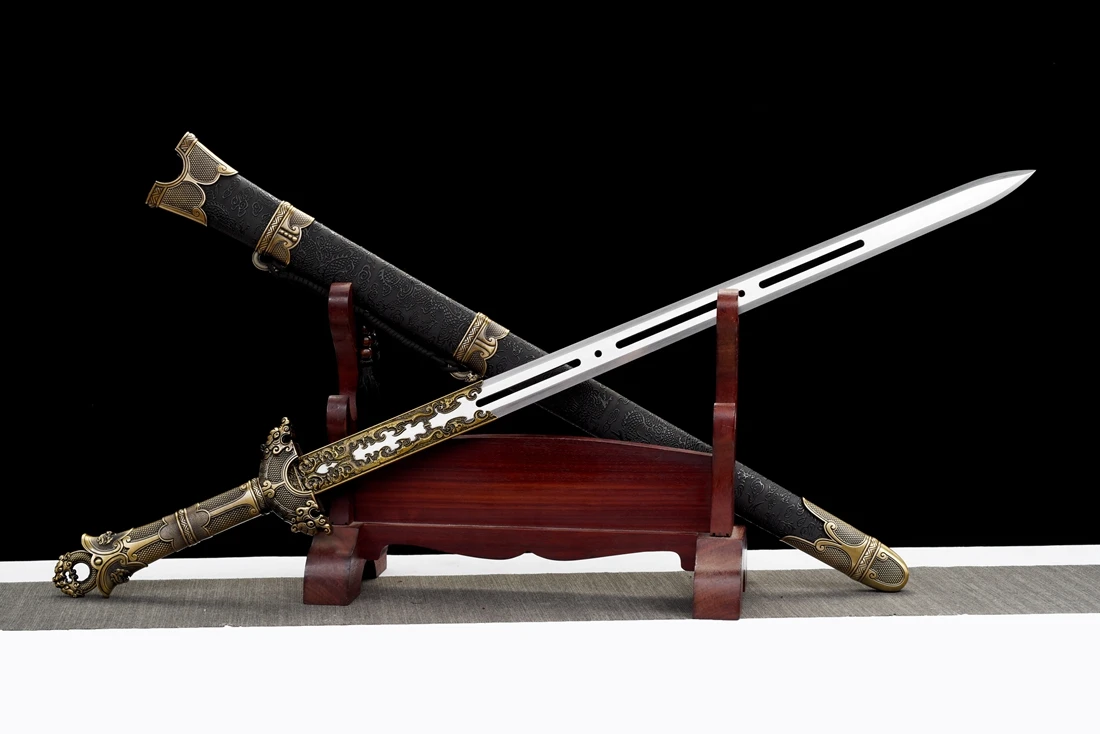 Metal Handle Chinese Kungfu Double Edge Sword High Carbon Steel Hollow Blade Handmade Wushu Taichi Han Tang Saber Dragon Jian view 2