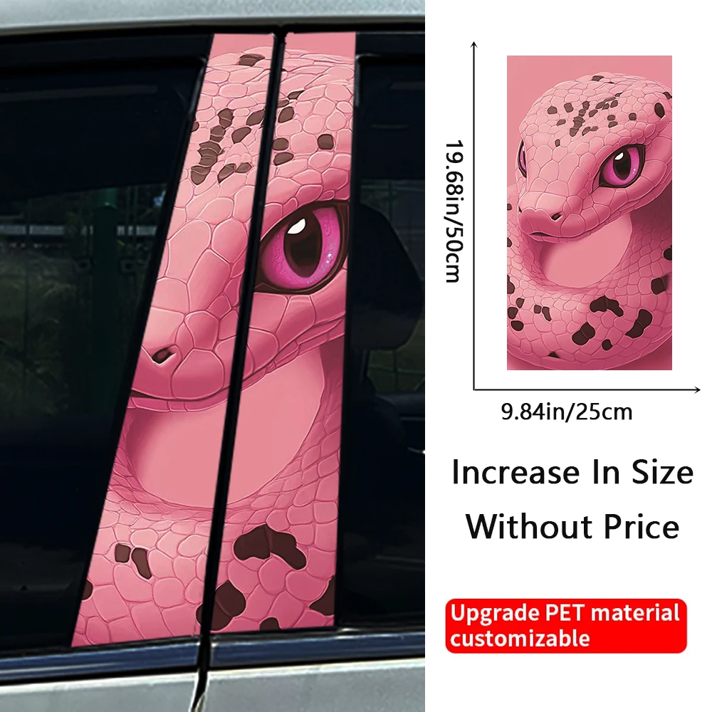 Pink leopard print snake Car B-pillar Stickers Auto Center Column Decoration Cover Scratches Waterproof Decals Car Accessories