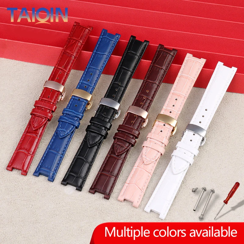 Cowhide Leather Watchband For Ros-sini 516752 616764 517784 5758G Notch Watch Chain Strap Red Bracelet Men Women 14mm 16mm 18mm