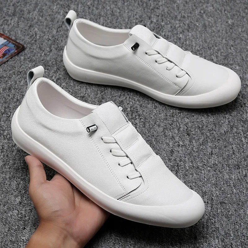 

New Genuine Leather Shoes Men Sneakers Casual Male Footwear Fashion Brand White Shoes Mens Cow Leather White Sneakers A1697