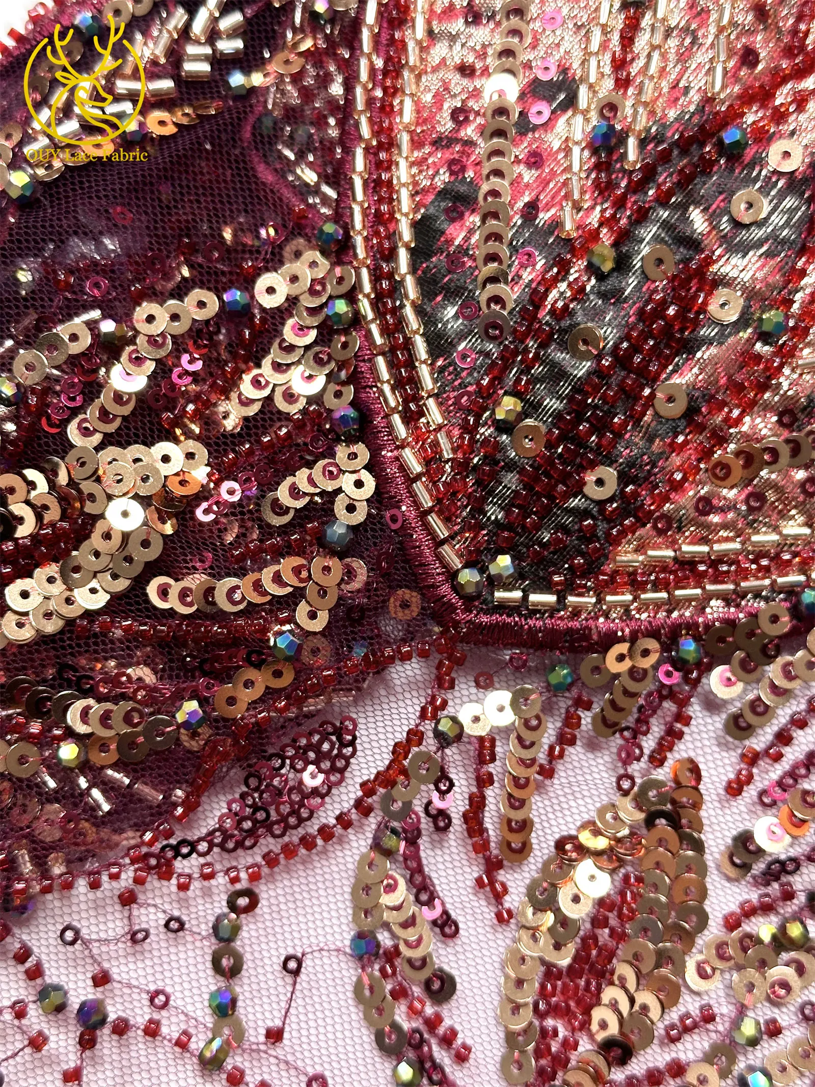 2026 Luxuriöser afrikanischer Chiffon-Spitzenstoff mit schweren Perlen, lila nigerianischer Pailletten-Spitzenstoff, geeignet für Damen-Partykleider – Detail 17
