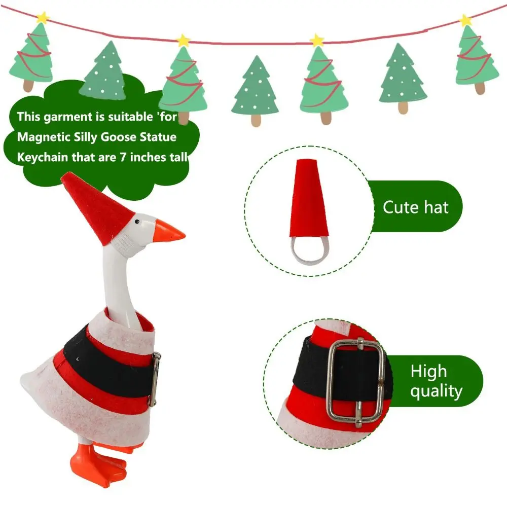 Fabric Goose Statue Christmas Tree Shaped With Hat Pet Clothes Red And White Striped Scarf 7-Inch Holiday Decoration Office Desk