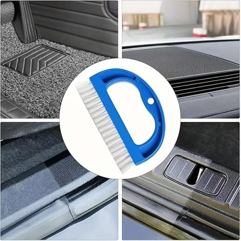 Durable D Shaped Car Cleaning Brush Curved Handle Cleaning Tool Gap Brush Fine Bristle Scrubber Brush Bathroom Tiles