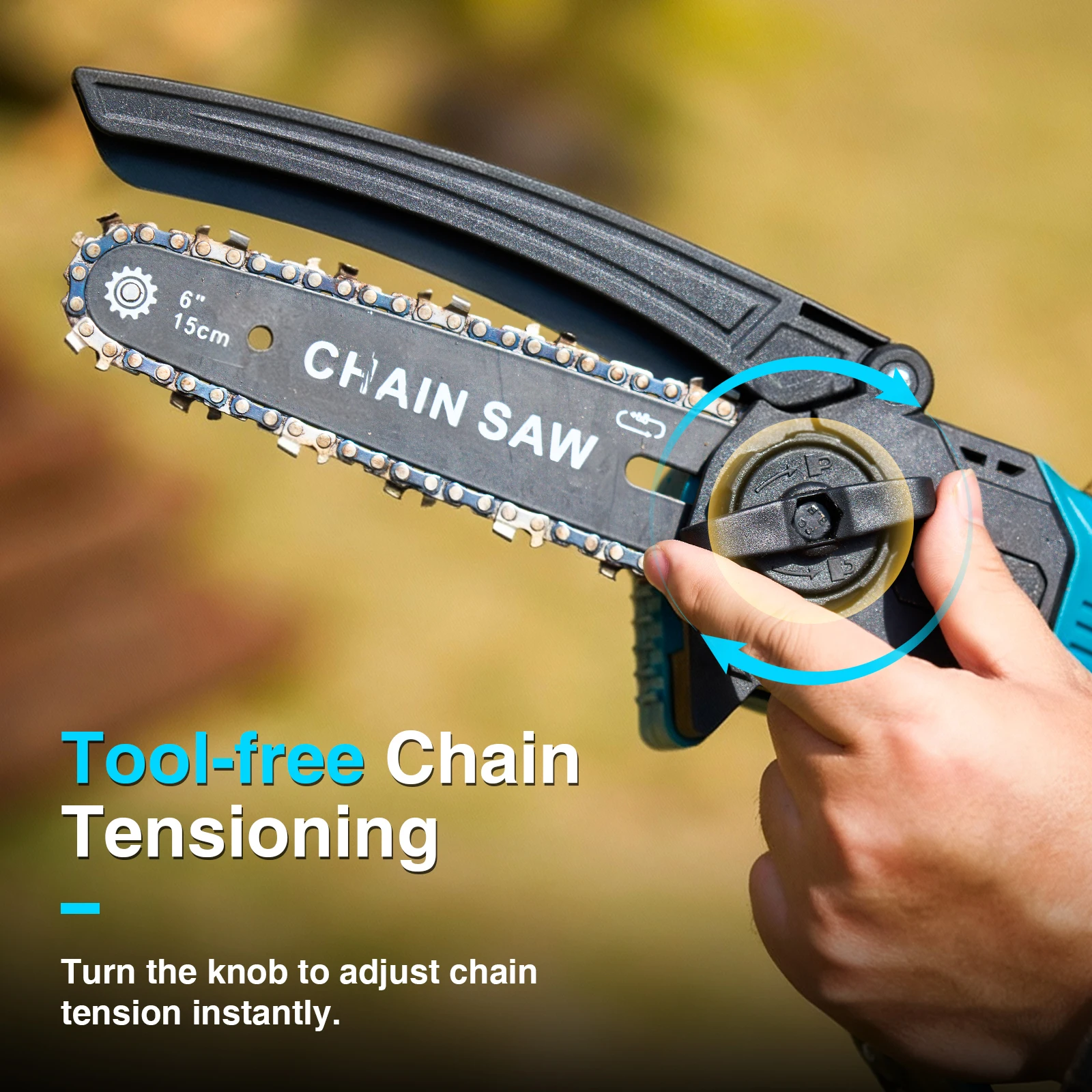 TaskStar 6" bürstenlose Kettensäge, 700-W-Motor, automatische Ölung, Mini-Akku-Astschere zum Beschneiden von Bäumen, Garten-Elektrowerkzeug für Makita 18-V-Akku (mit 2x2,0-Ah-Akkus) – Detail 7