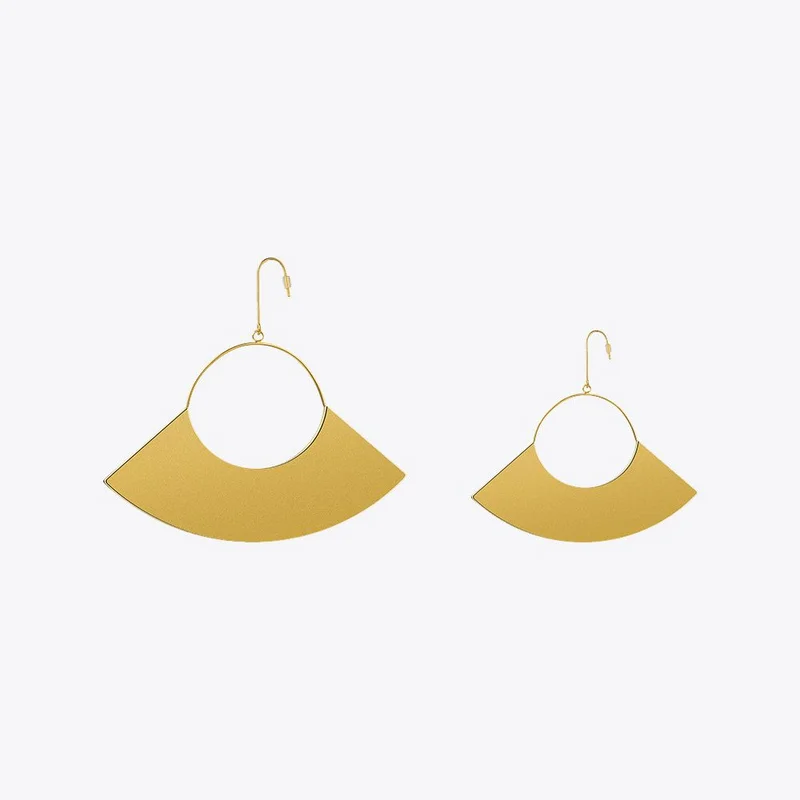 Enfashion Jewelry Geometric Big Fan Earrings Matte Gold color Stainless steel Long Drop Earrings For Women Earings EB171040