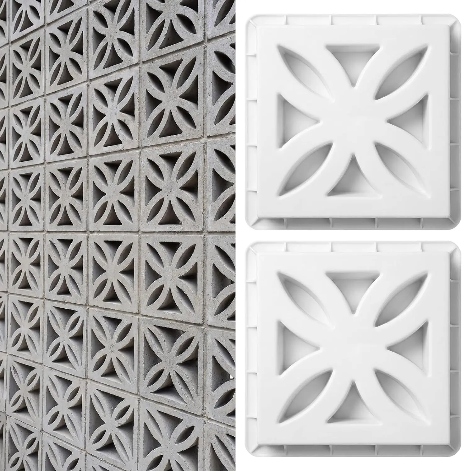 2 Pack 11.81'' Concrete Breeze Brick Molds Windmill Cement Hollow Block DIY Casting Reusable Mould Wall Decorative for Landscape