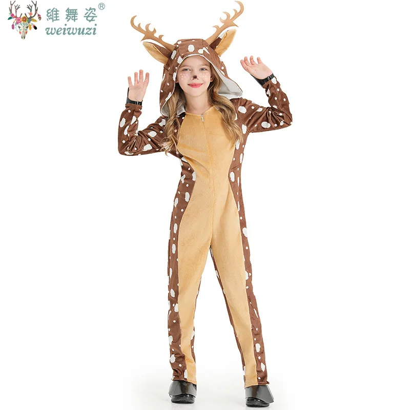 

Children's Day Halloween Kids Brown Deer Costume Animal Halloween Carnival Party Cosplay Costume Child Movie Role Play Jumpsuit