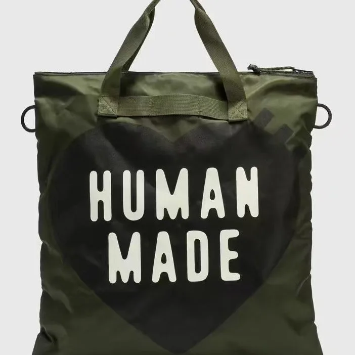 

2025 HUMAN MADE Unisex Canvas Tote Bag, Fashion Heart Print Crossbody Bag, Trendy Casual Shoulder Bag for Office Use