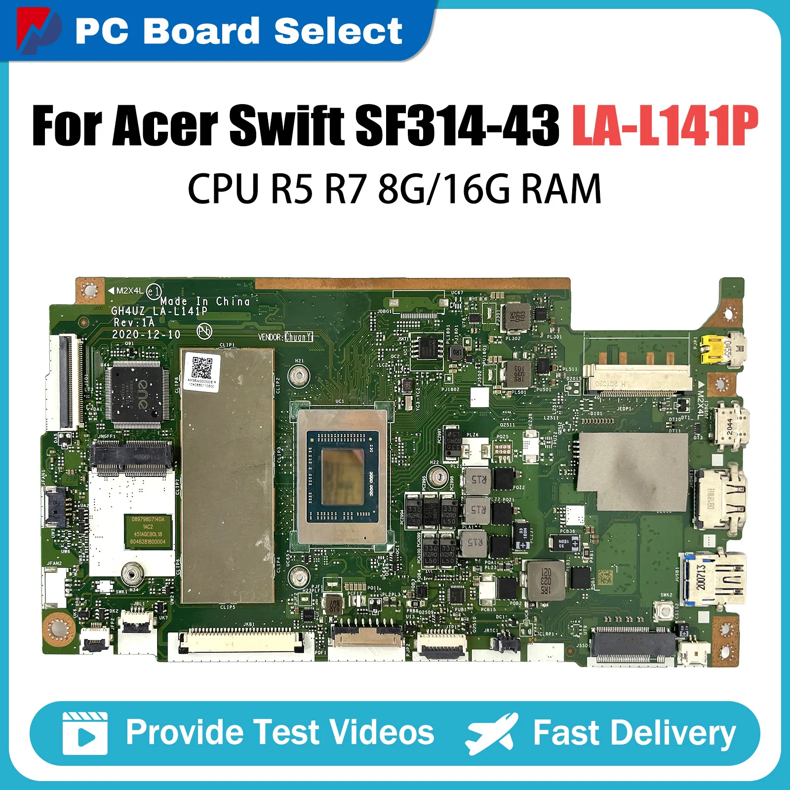 

NB.AB211.006 GH4UZ LA-L141P Mainboard For Acer Swift SF314-43 Laptop Motherboard With R5-5500U R7-5700U CPU 8GB 16GB RAM