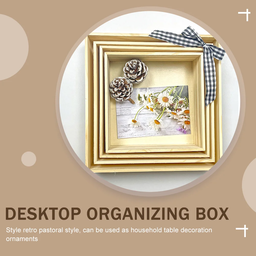 

4pcs Natural Wood Storage Box Desktop Organizer Sundry Jewelry Holder Multifunctional Home Bedroom Bathroom Container