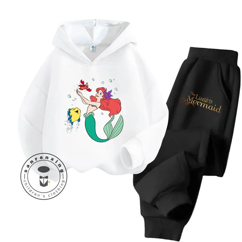 2024 The Little Mermaid Cartoon Multi Element Style Design Trend Printed Children Spring and Autumn New Long Sleeve Hoodie Set