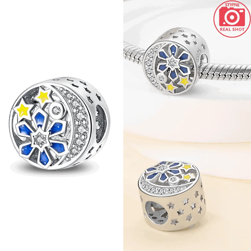 Original Charms 925 Silver snowflakes stars moon Beads Fit Charms Plata 925 Bracelets for Women Women Jewelry Making Diy