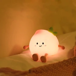 Cute Peach Pear Fruit Night Light USB Rechargeable Dimming Touch Silicone Lamp Bedroom Bedside Decoration Couple Gift Boby Light