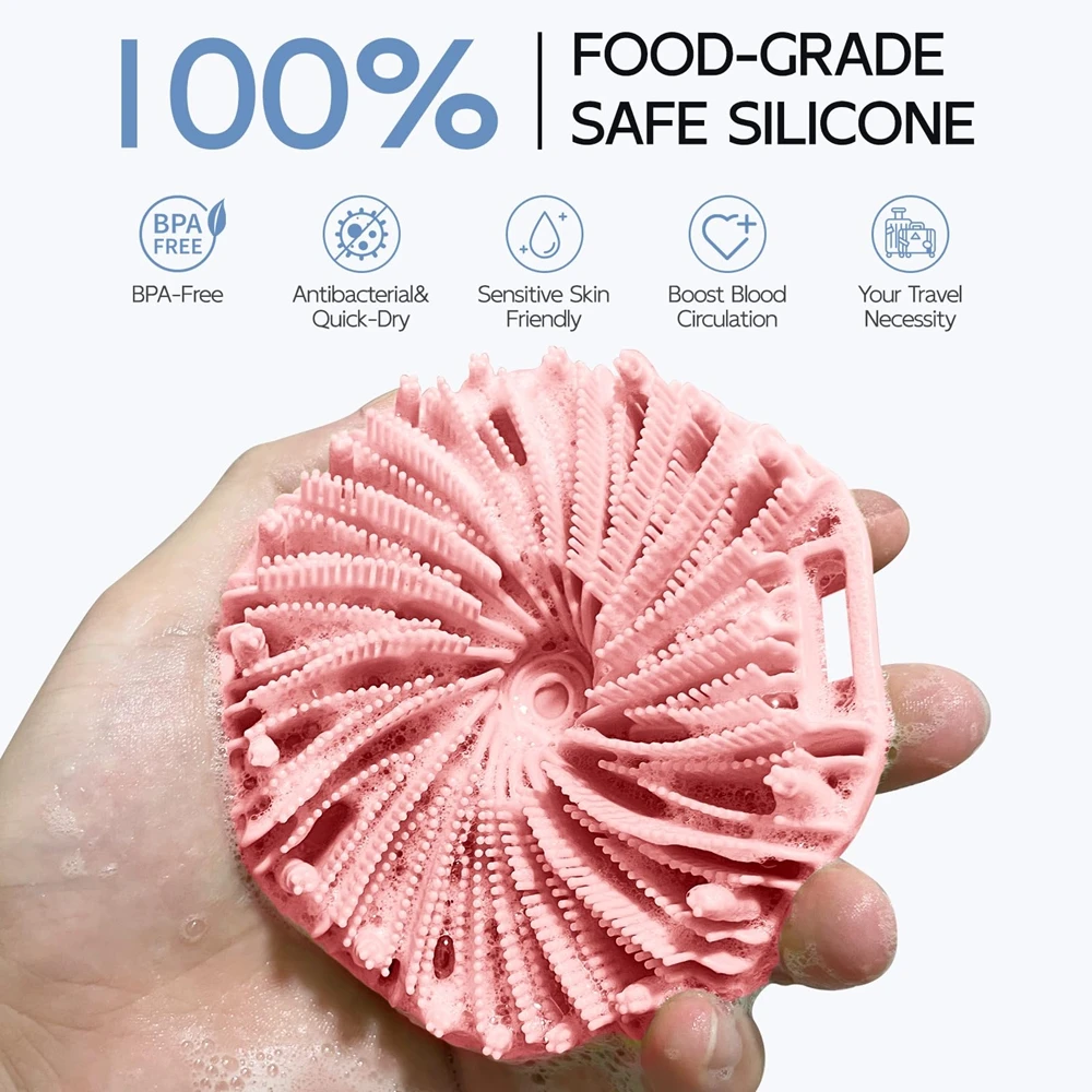Silicone Body Scrubber 3-Pack Antibacterial Loofah, Exfoliating Bath Scrubber for Men Women Bathing tools Black Pink with Hook