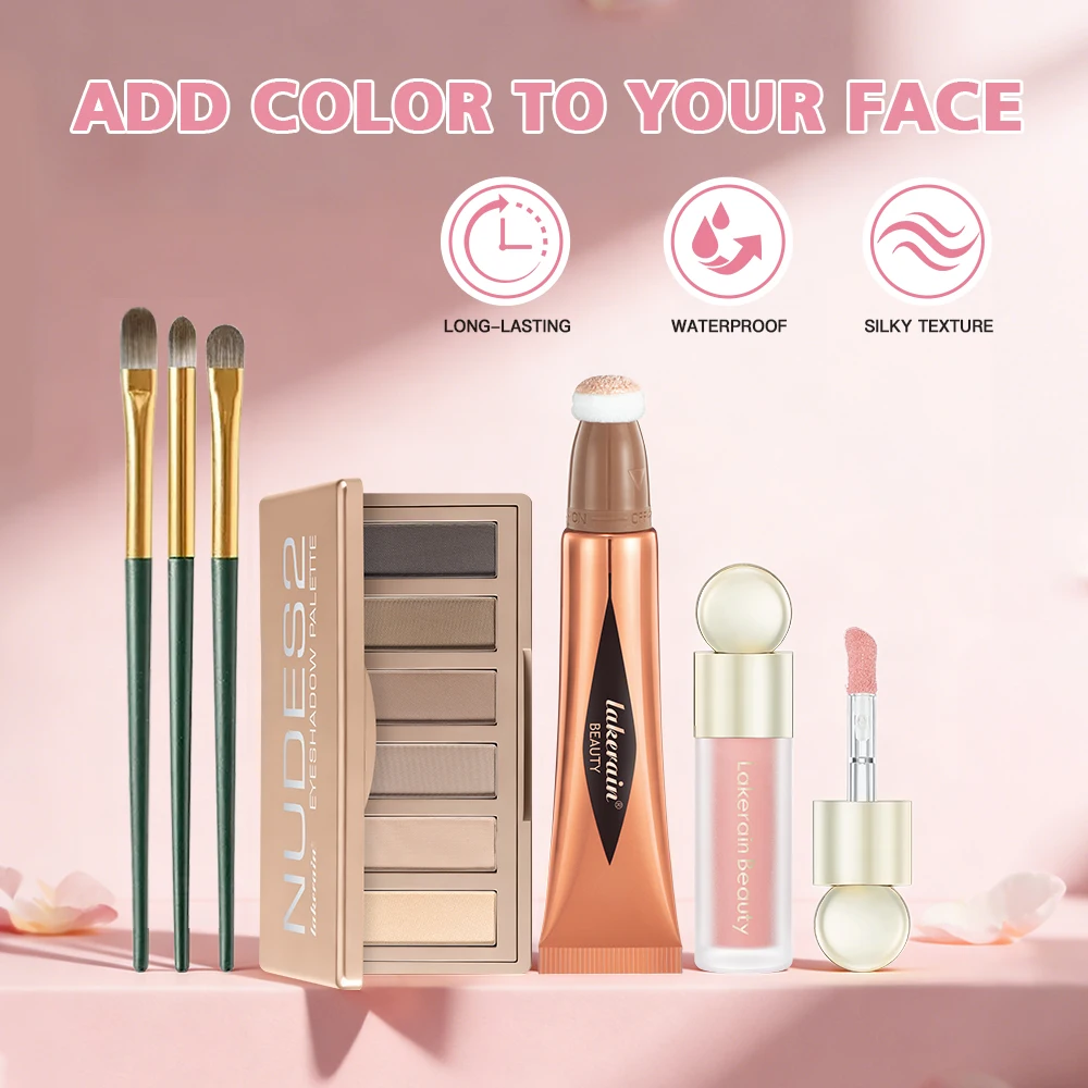 6pcs Face Makeup Set With Liquid Blush Highlight Contour Stick And Eyeshadow Palette Long Lasting Pigment Women Beauty Cosmetics