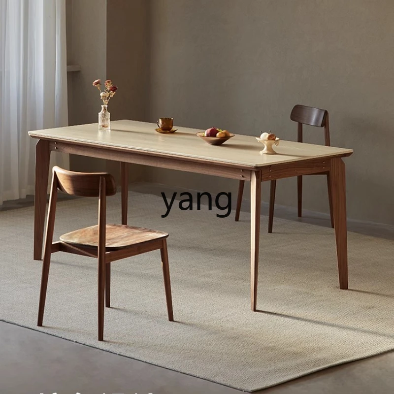 

LH travertine rock slab dining table heating integrated household solid wood black walnut table