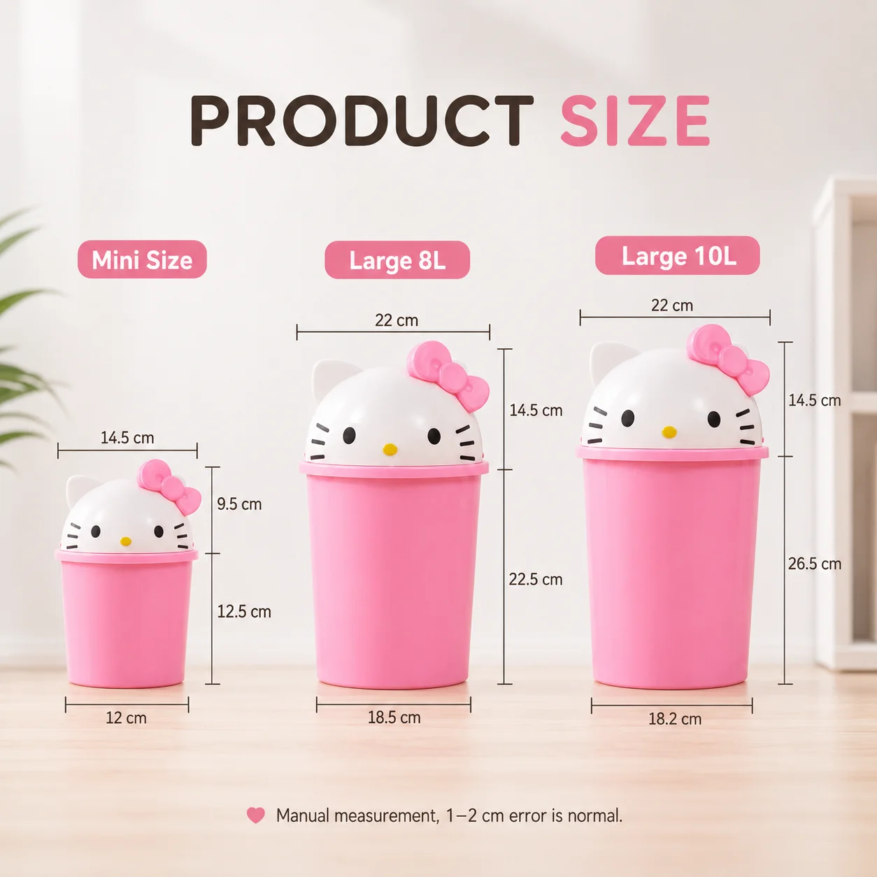 Sanrio Hello Kitty Trash Can With Lid Kawaii Cartoon Desktop Waste Bin Mini 8L 10L Large Capacity Cute Plastic Garbage Bin