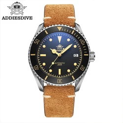 ADDIESDIVE Men Watch Business Vintage Leather C3 Super Luminous 20Bar Waterproof Sapphire Glass Automatic Mechanical Steel Watch