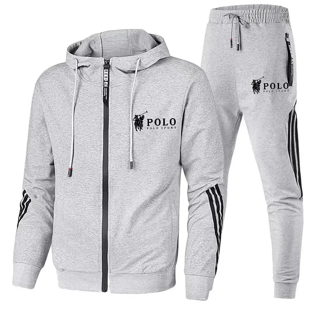 

2025 Men's spring and Fall outdoor zipper jacket + sweatpants jogging set Casual basketball fitness two-piece set