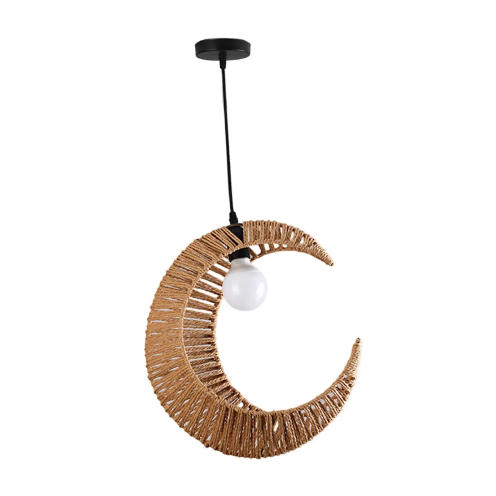 

Hand Woven Pendant Lamp Decoration Moon Shape (Bulb Included) Pendant Light for Kitchen Restaurant Cafe Bar Dining Room Bedroom