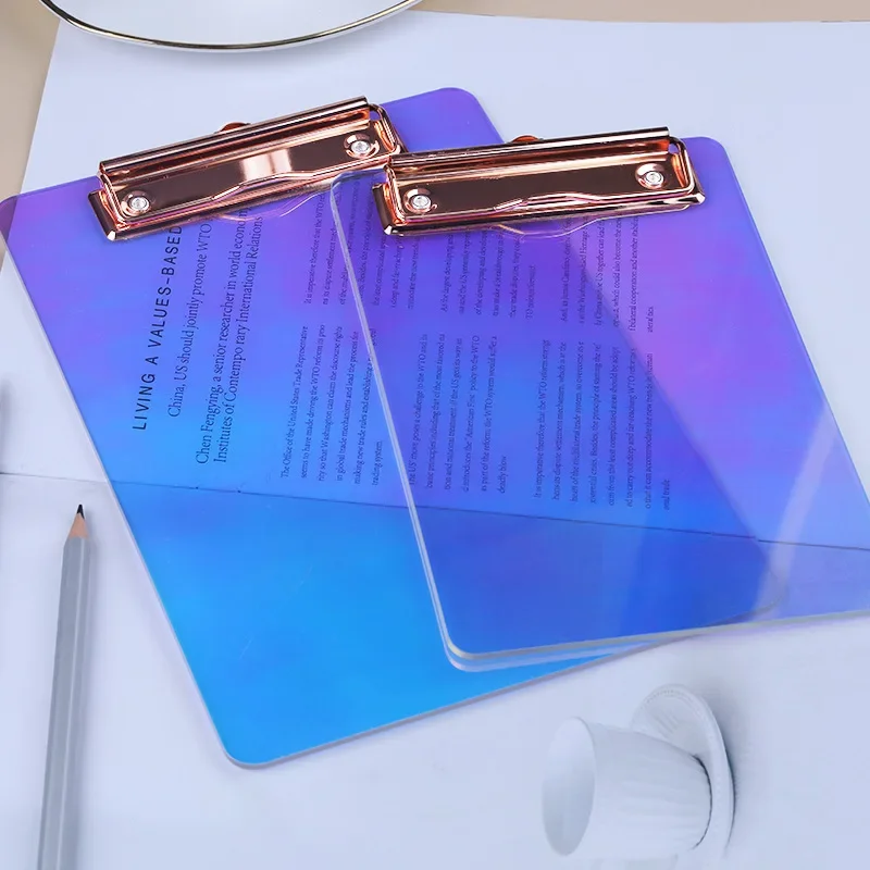 Tablero de escritura de documentos acrílico colorido, Clip de tablero A4, tapete para examen de escritura de arte para estudiantes, portapapeles con