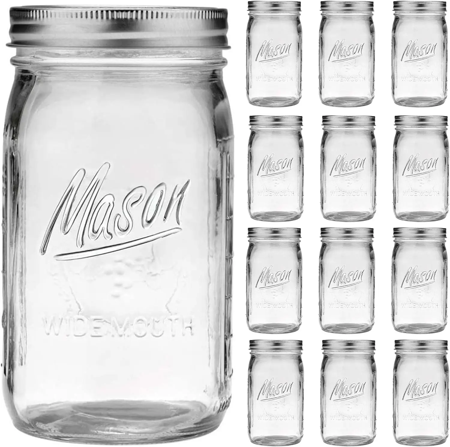 

Wide Mouth Jars 32 oz - 12 Pack Large Glass Jars with Airtight Lids and Bands, 1 Quart Glass Jars for Pickling, Canning