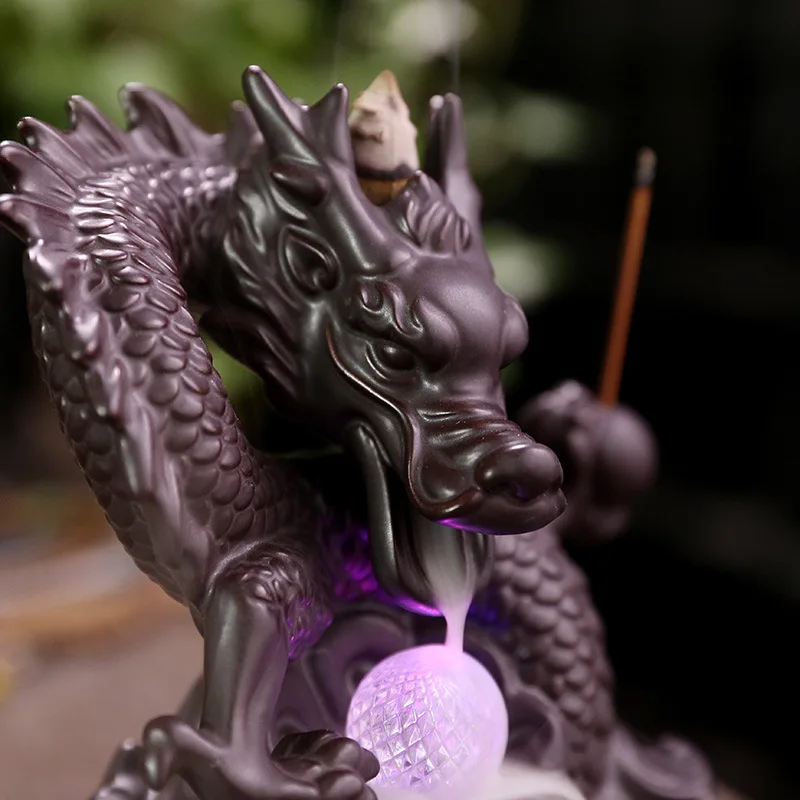 Imagem -03 - Ceramic Dragon Incenso Censer com Lucky Led Crystal Ball Backflow Incenso Queimador Cascata Stick Holder