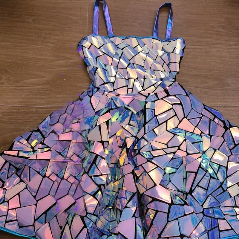 Purple Blue Laser Dress Women Mirrors Costume Gogo Jazz Clothing Nightclub Ds Dj Singer Dancer Dress Stage Festival Outfit 6198