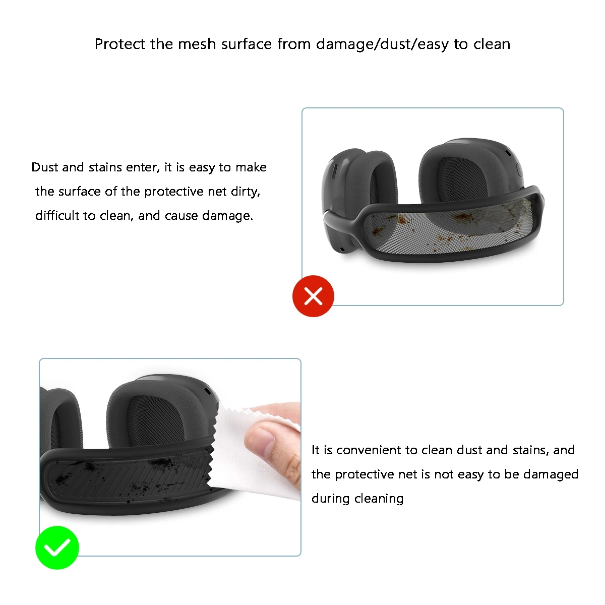 Funda de silicona para auriculares AirPods Max, funda de cojín lavable, almohadillas para los oídos, funda de cojín