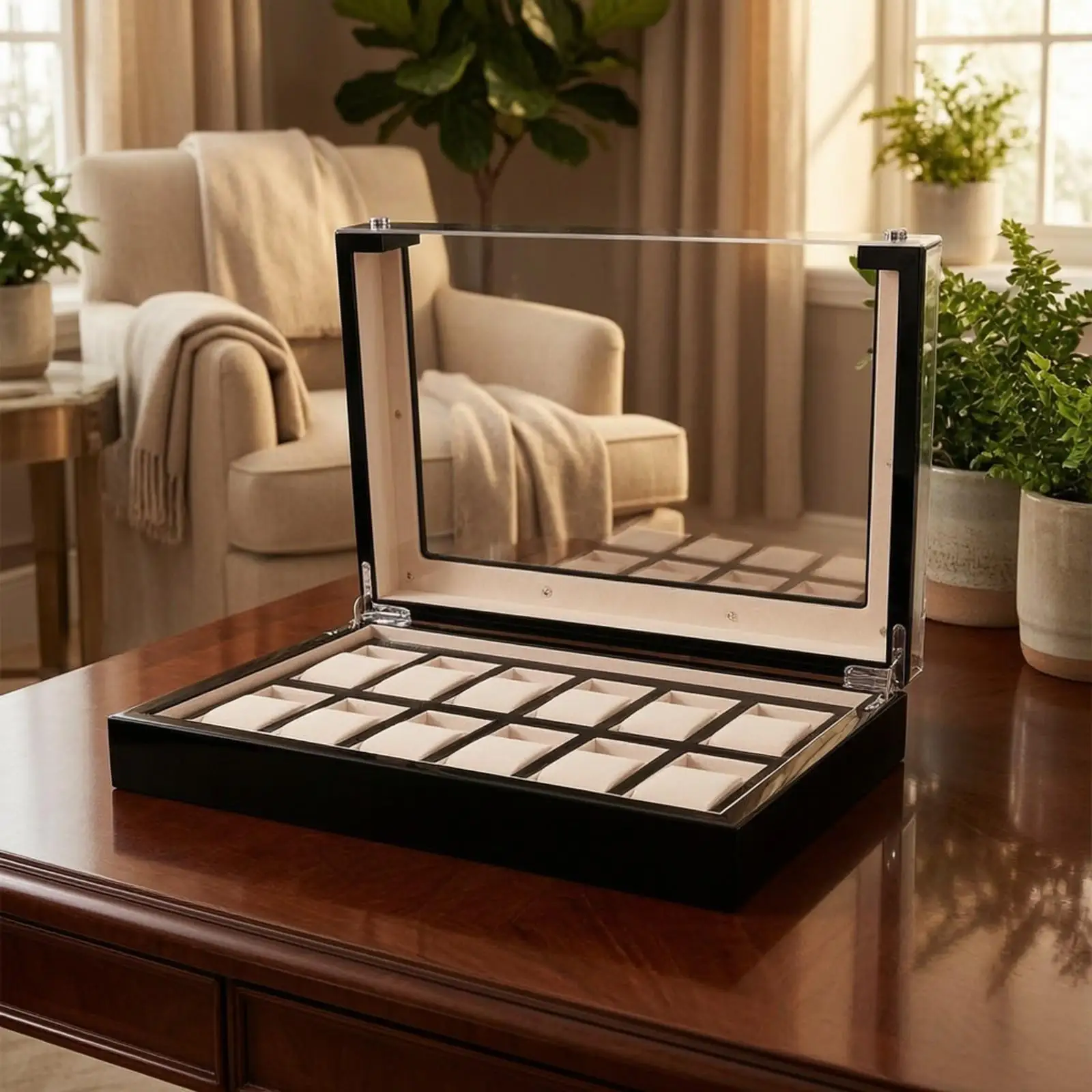 Watch Box with Clear Lid Sturdy Watch Storage Box Space-Conscious Modern for