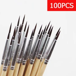 100 PCS Hook Line Pen 000# Thin line Painting Brush Long Hair Wood Oil Watercolor Brush Art Supplies Wholesale of Painting Pen
