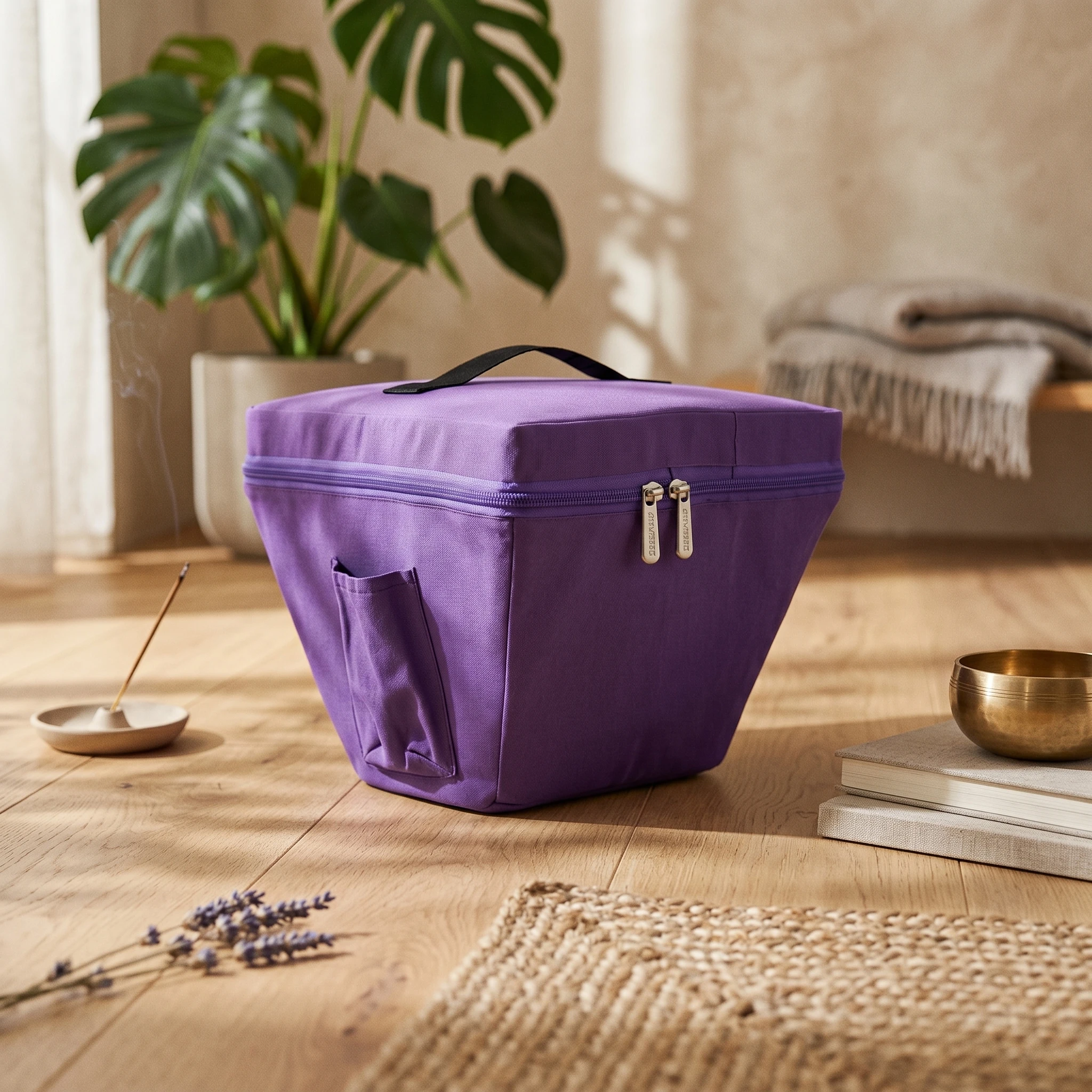 Padded Singing Bowl Bag Textile Singing Bowl Carrying Case Pyramid Bag Side Pocket Storage Accessory Zipper Closure