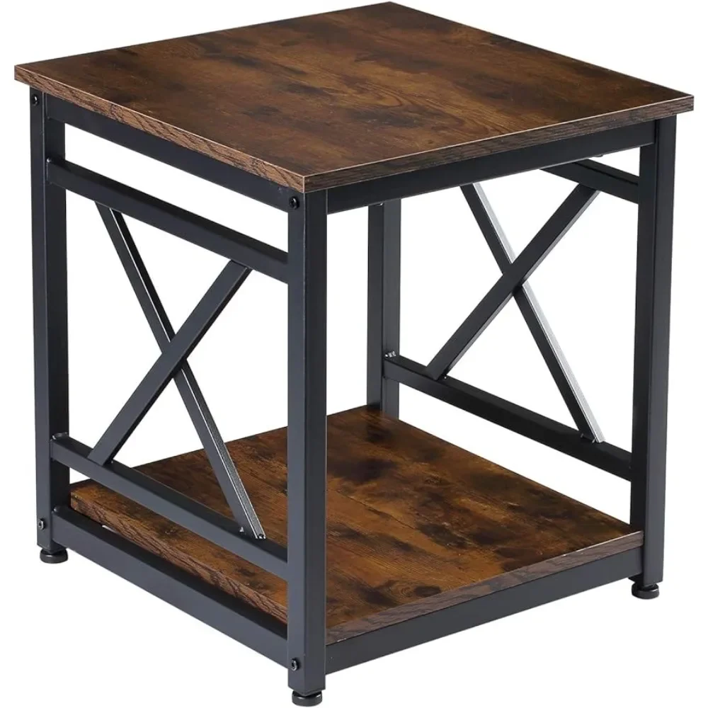 

OEING KSWIN Industrial End Table Side Table with 2-Tier Storage Shelf, Nightstand Bedside Table X-Design for Living Room Bedroom