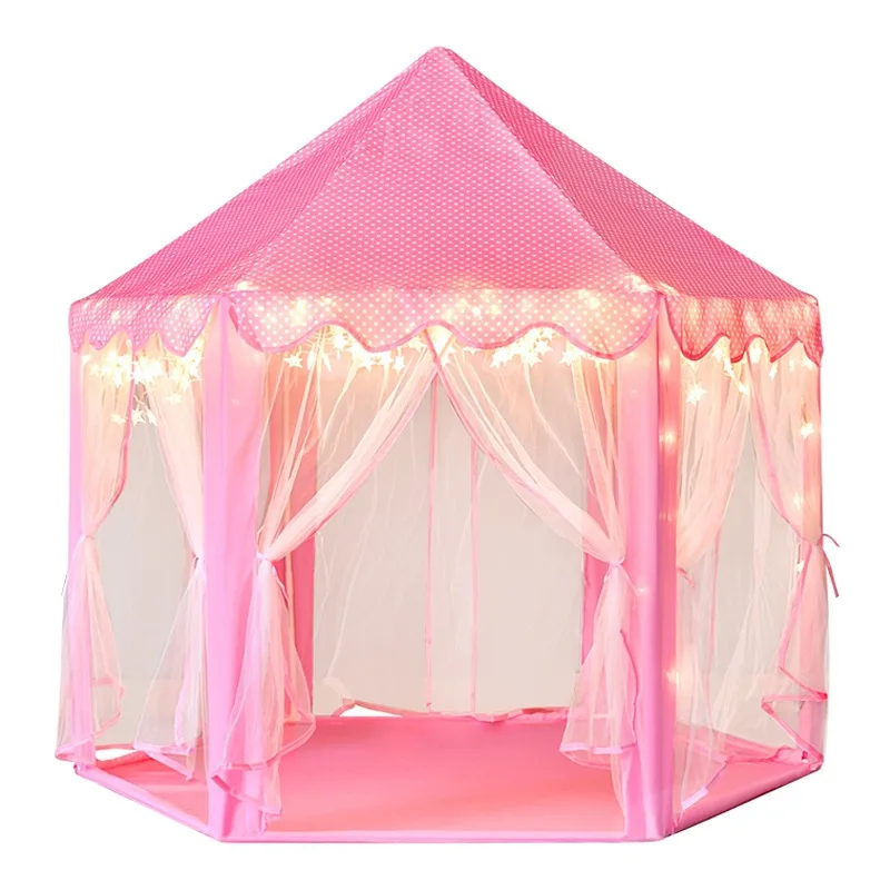 

2025 Wholesale Pink Lovely Playhouse Portable Foldable Hexagon Girls Indoor Play Princess Castle Children's Kids Play Tent House