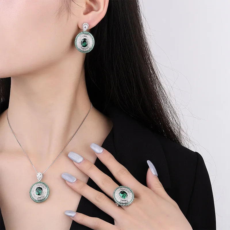 Vintage Emerald Crystal Round Pendant Necklace Adjustable Ring Choker Charms for Fine Jewelry Making New Spring Products Gift