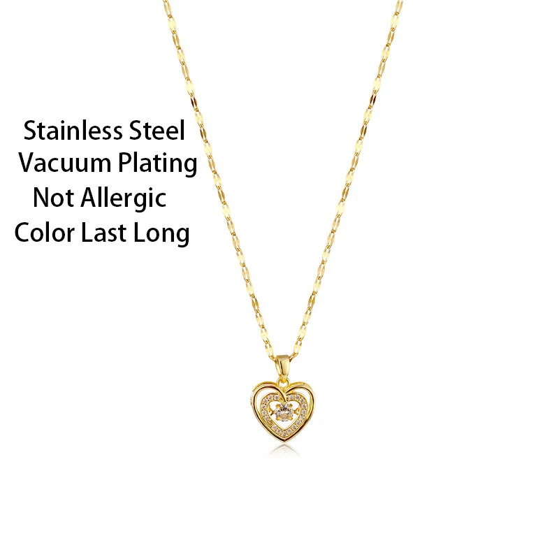 New Cute Heart Crystal Pendant Necklaces For Women Korean Fashion Stainless Steel Clavicle Chain Female Sexy Wedding Jewelry