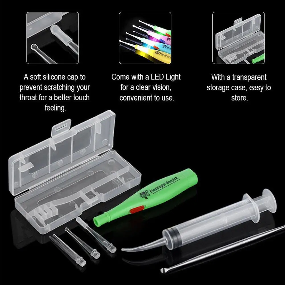 1 set di strumenti per la rimozione della pietra dell'affilata con scatola luminosa a led e estrattore a filo per irrigazione siringa prodotti per la cura sbiancante strumento per l'orecchio della siringa