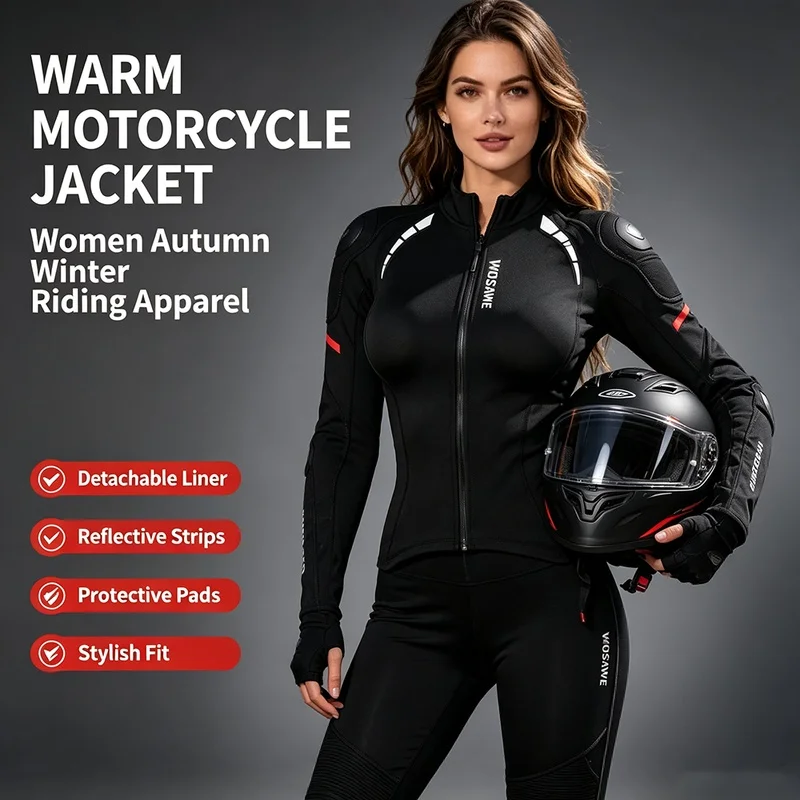 WOSAWE Women Winter Warm Motorcycle Jacket Windproof Anti‑Fall Motocross Coat Casual Street Outdoor Downhill Riding  Protective
