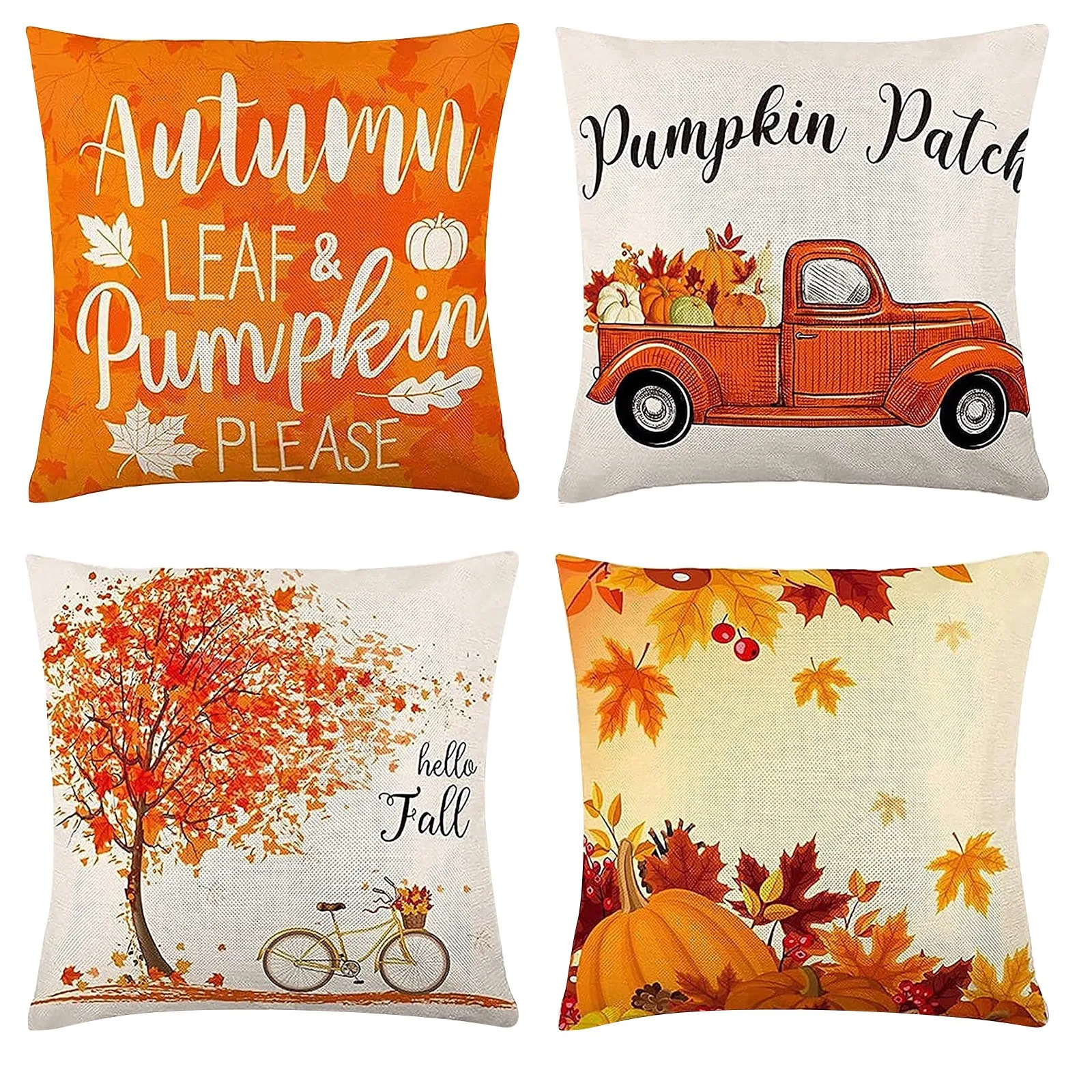 Fall Pillow Covers Set Of 4 18x18 Thanksgiving Farmhouse Single Silk Pillowcase Oversized Pillowcase Girls Pillowcase