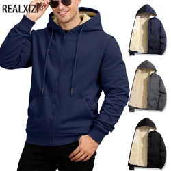 Winter Lambswool Zipper Hoodies Thicken Warm Jackets Long Sleeve Sweatshirts Casual Sports Fleece Black Coats Hooded Men Coat To