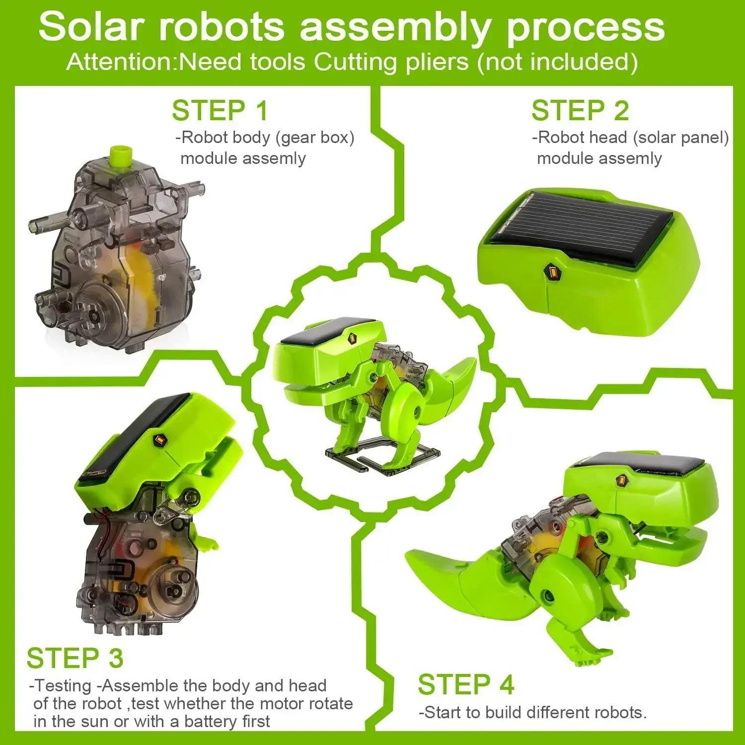 Kit de Robot Solar 3 en 1 para niños, juguetes educativos STEM, juguetes de dinosaurios DIY, Kits de ciencia para construir y aprender