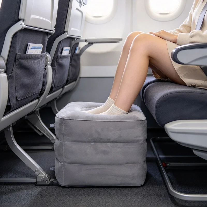 Inflatable Adjustable Height Leg Rest Pillow, Premium Portable Travel Footrest for Airplane, Car and Long Journey Use