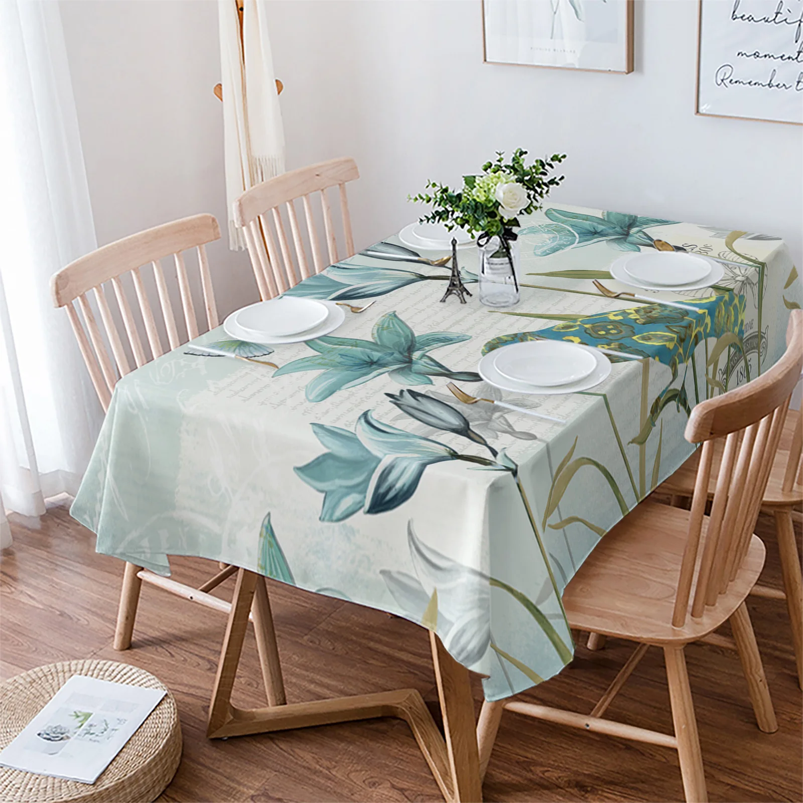 

Rustic Vintage Tulip Flower Bird Tablecloth Waterproof Dining Table Rectangular Round Tablecloth Home Textile Kitchen Decoration