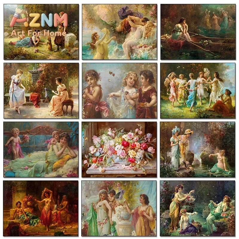 Vintage Renaissance Aesthetic Hans Zatzka Reproduction Canvas Painting And Prints Noble Lady in The Garden Poster Wall Art Decor