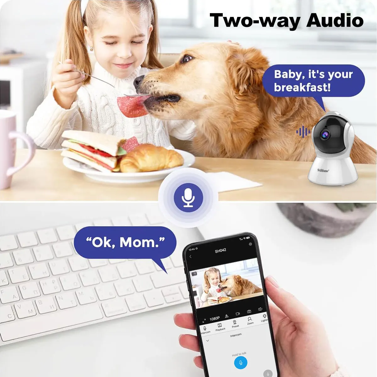 2pcs Srihome 3x digital zoom wifi IP Camera  Indoor Wireless Security Home CCTV Surveillance Camera Auto Tracking Baby monitor