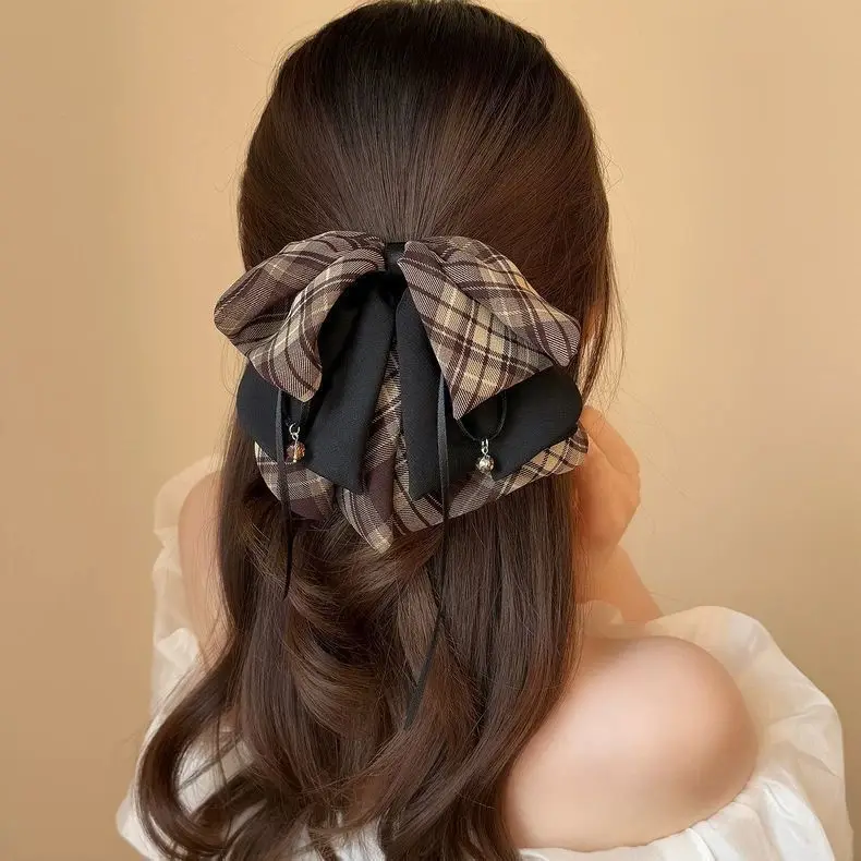 

Sheer Mesh & Plaid Bow Hair Claw Korean Rad Style Hair Clip for Women Elegant Half-Up Hairstyle Accessory with Fairy for Daily