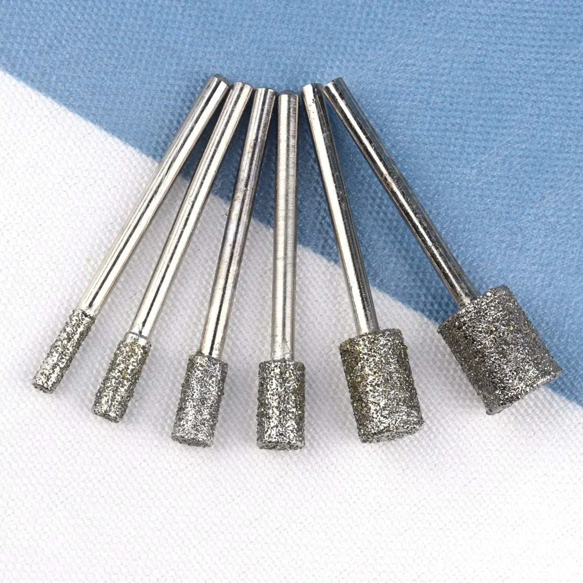 6pcs Diamond Coated Burr Set Grinding Engraving Bit 3mm Shank Cylindrical Rotary File for Stone Carving,DIY,Polishing