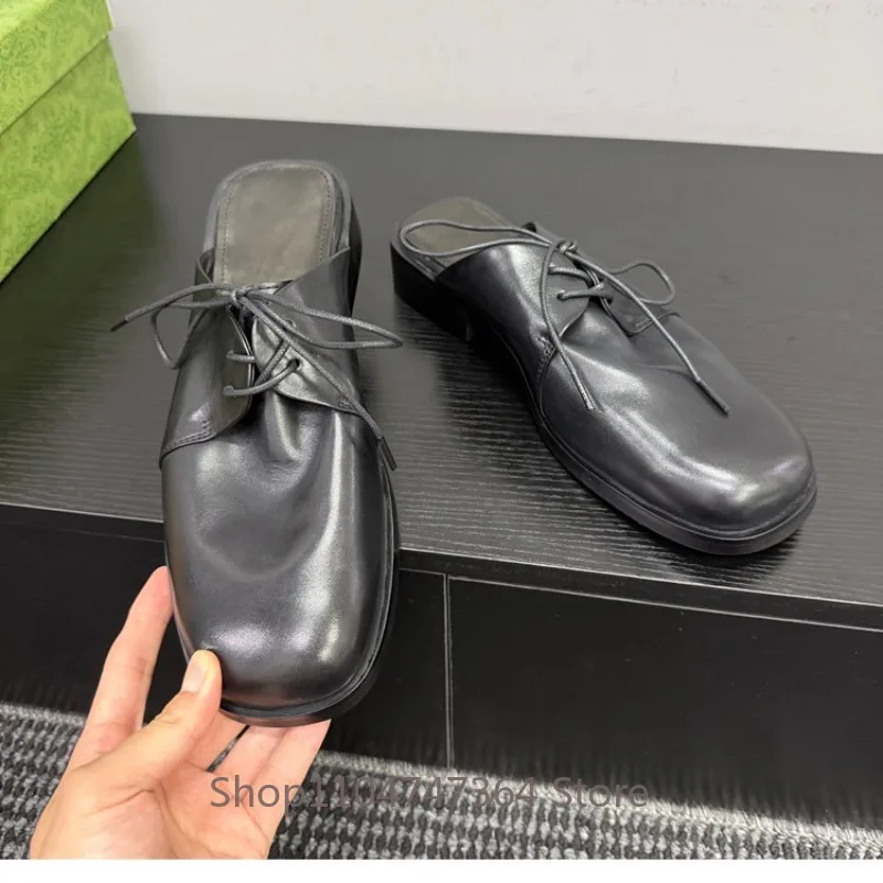 Luxury Designer Shoes Men Genuine Leather High Quality Dress Leather Shoes Male Breathable Half-Slippers Washed Horsehide