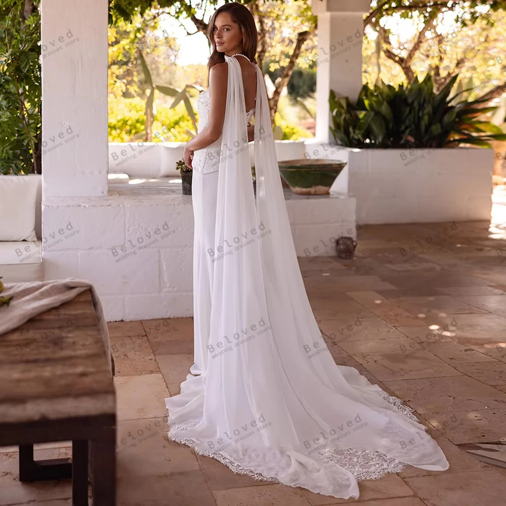 Modern Wedding Dresses Chiffon Bridal Gowns Beading Appliques Sexy Strapless Backless Robes Pretty Vestidos De Novia Customized