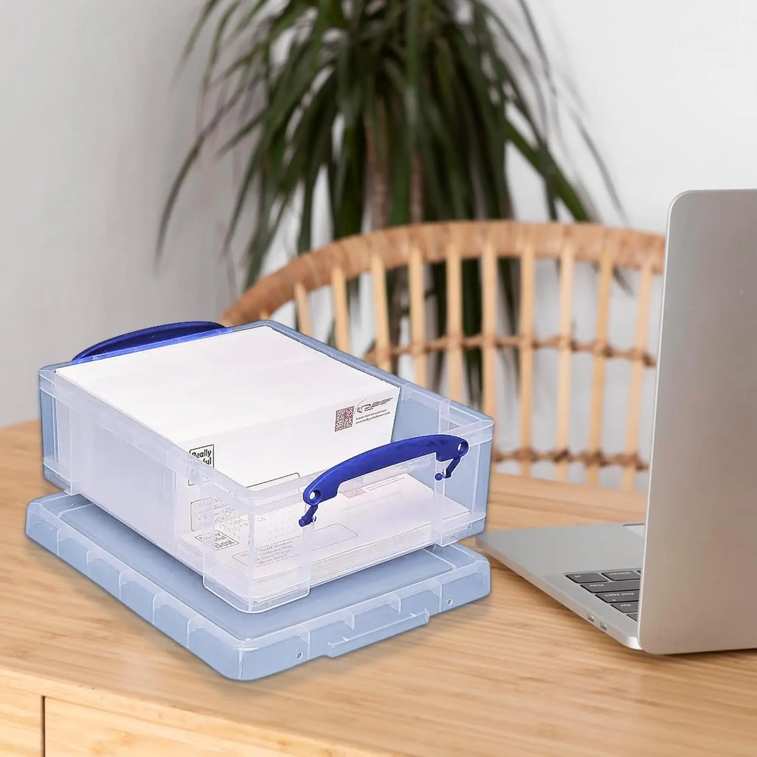 8.1L Stackable Plastic Storage Box with Snap Lid & Clip Lock Handles for Home Office Organization (5 Pack)
